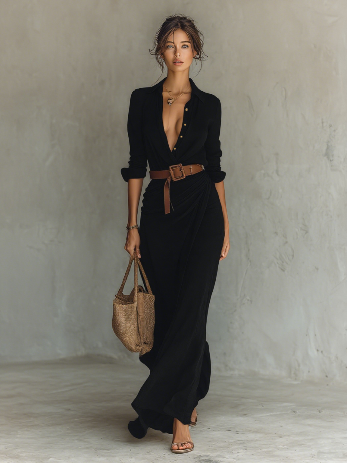 Victoria | Vestido largo fluido con cuello de solapas
