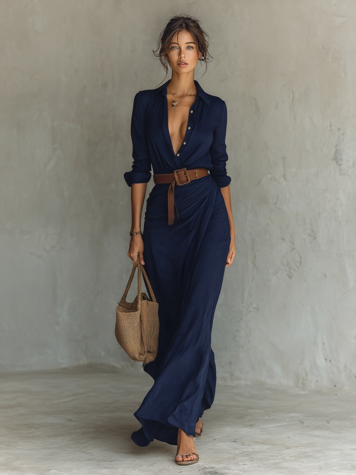 Victoria | Vestido largo fluido con cuello de solapas