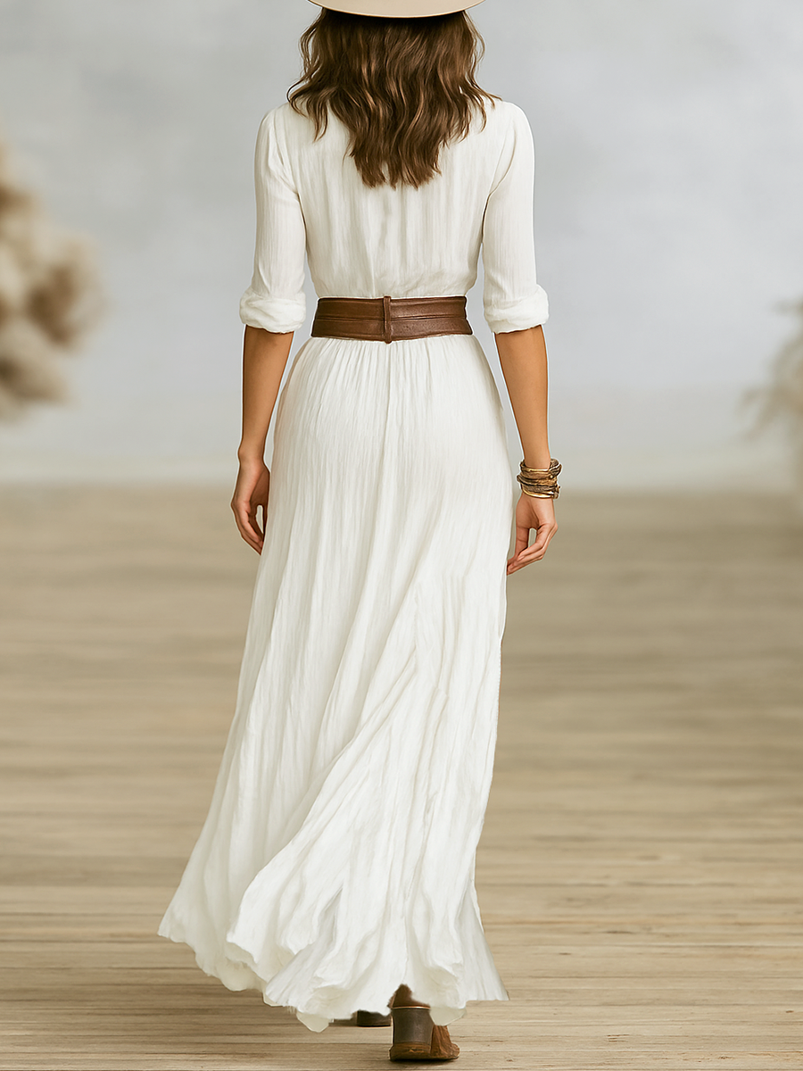 Aurora | Vestido largo de algodón y lino con cinturón