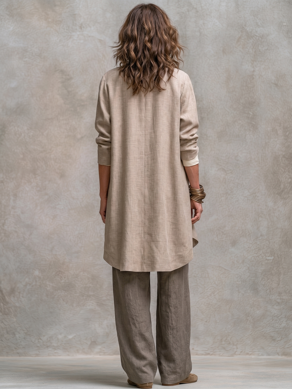 Flaminia | Conjunto de tres piezas con pantalón palazzo, beige y gris
