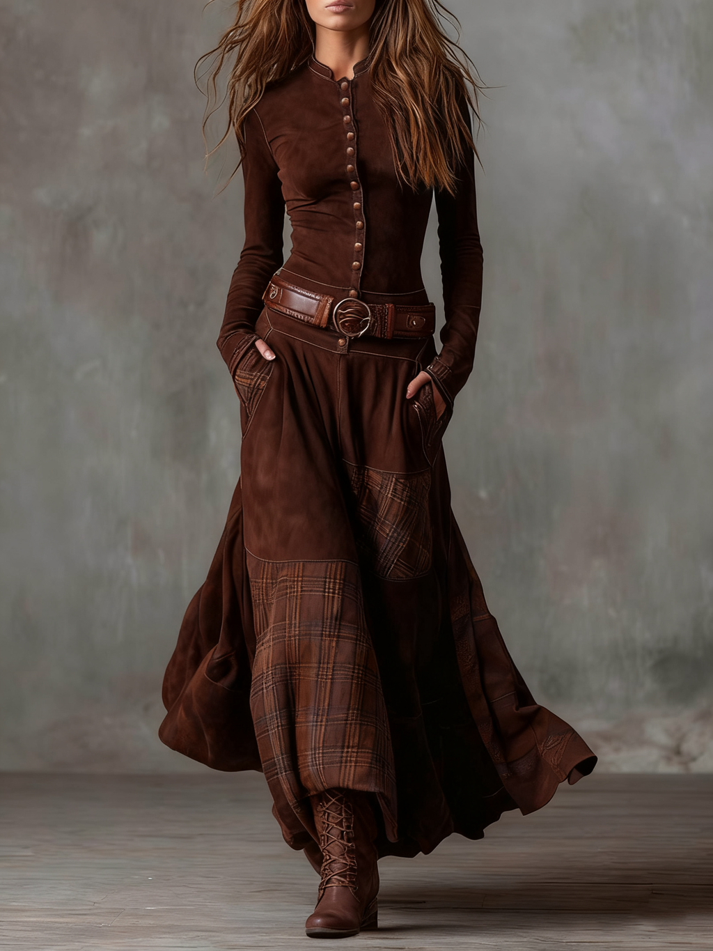 Élise | Vestido largo de antelina con cinturón