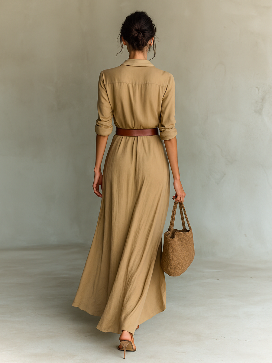 Victoria | Vestido largo fluido con cuello de solapas