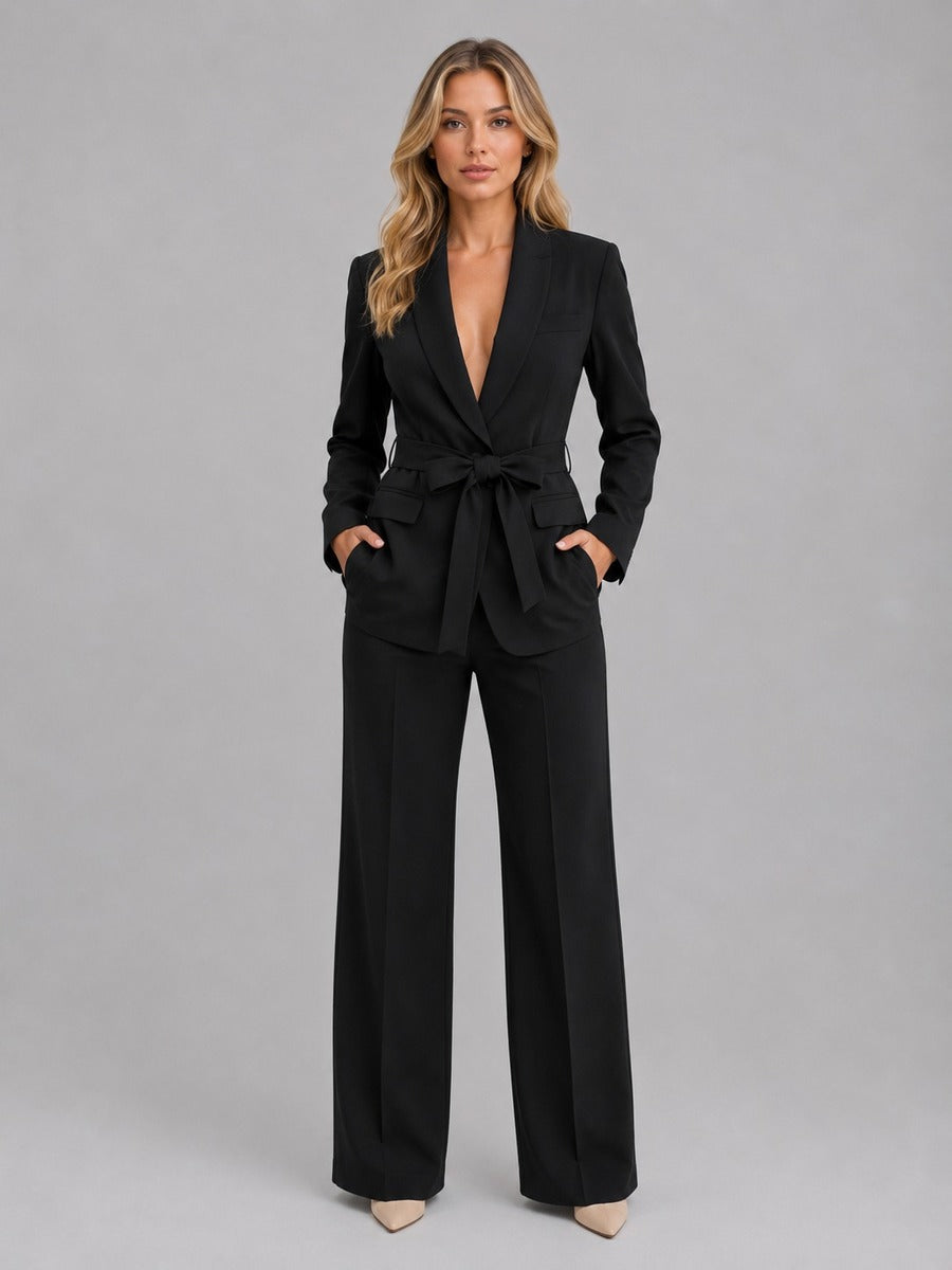 Genziana | Conjunto de dos piezas con blazer de cuello esmoquin y cinturón