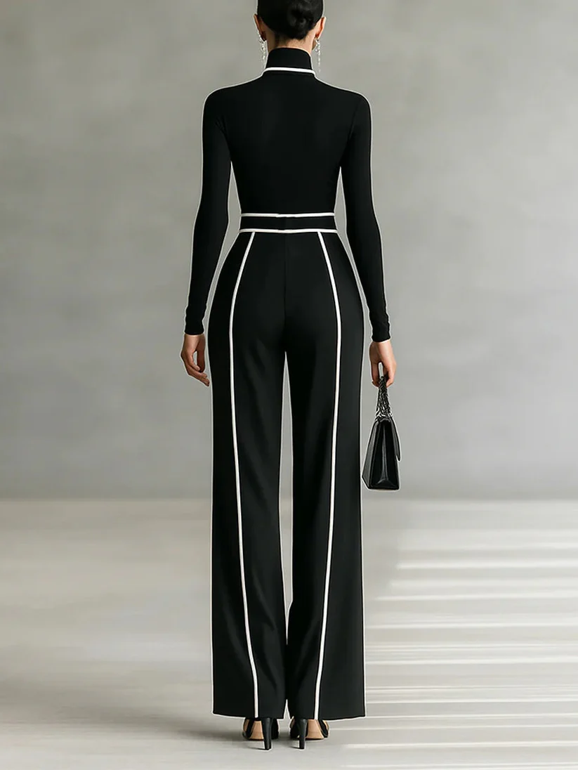 Emma | Conjunto elegante de dos piezas con cuello alto y pantalón ancho