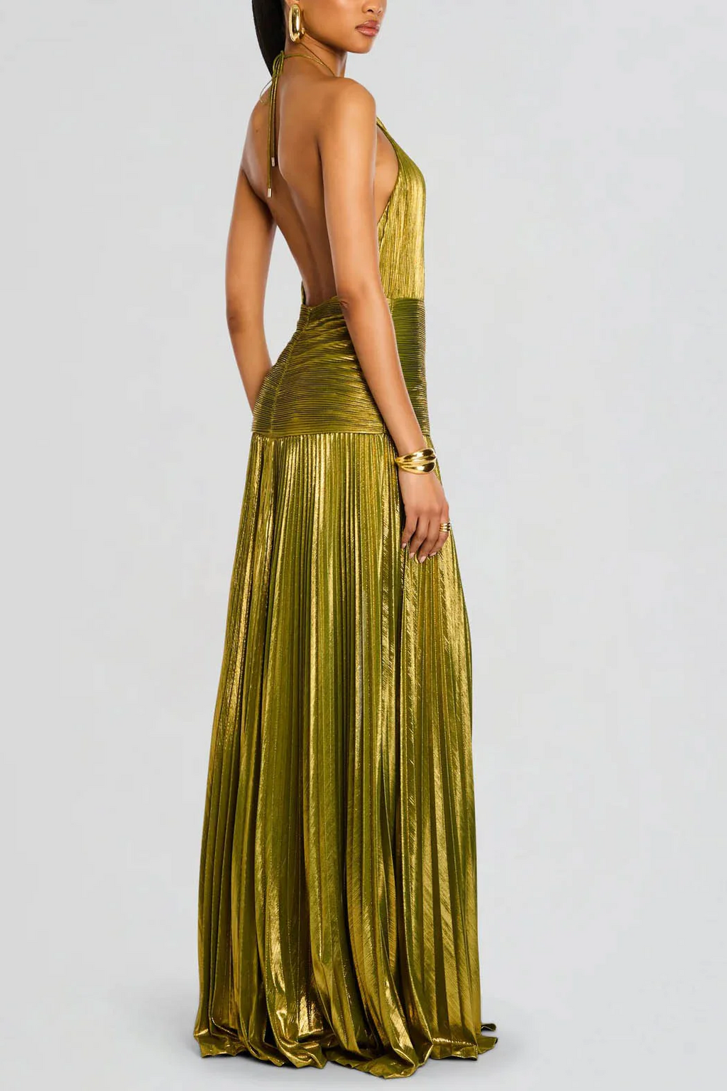 Vestido Dorado Metalizado Halter Maxi