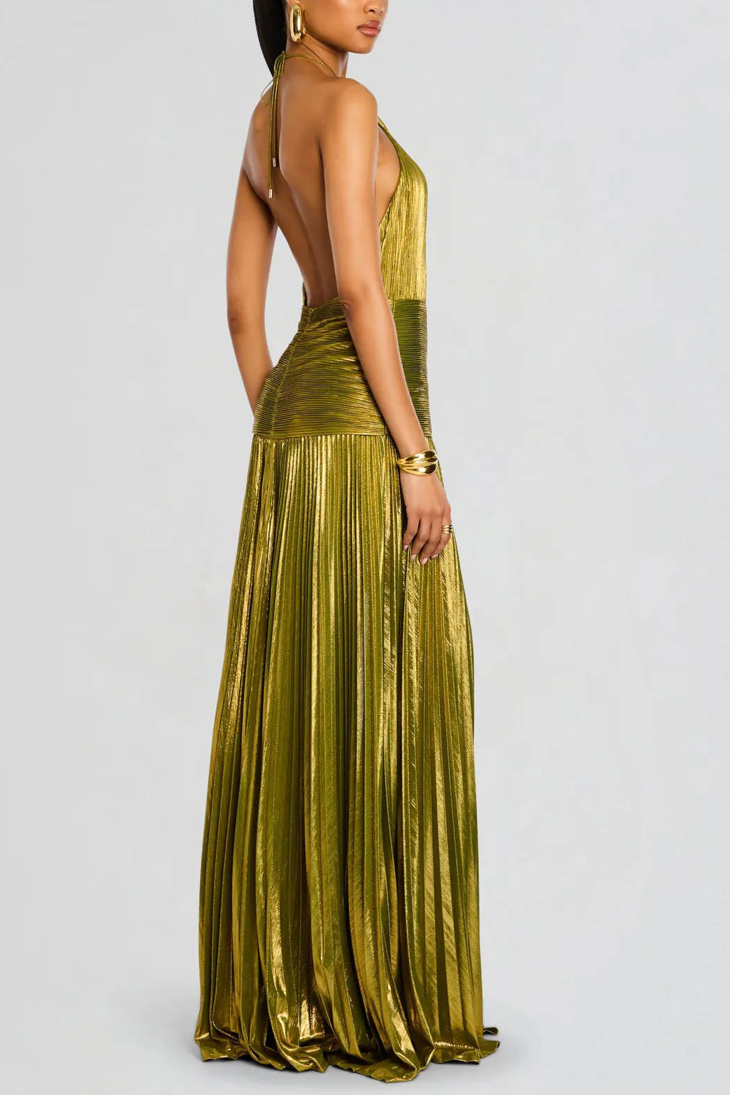 Vestido Dorado Metalizado Halter Maxi