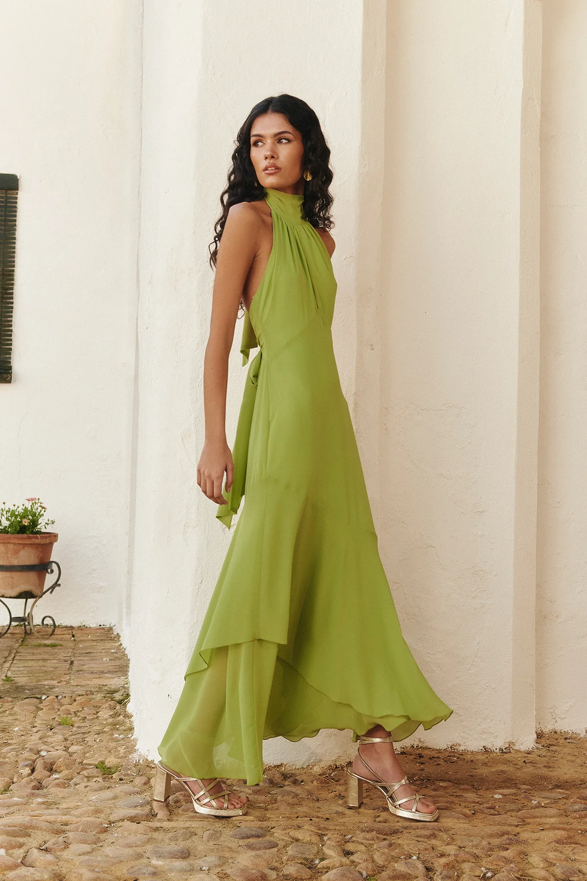 Vestido Halter Maxi Espalda Abierta Lazo