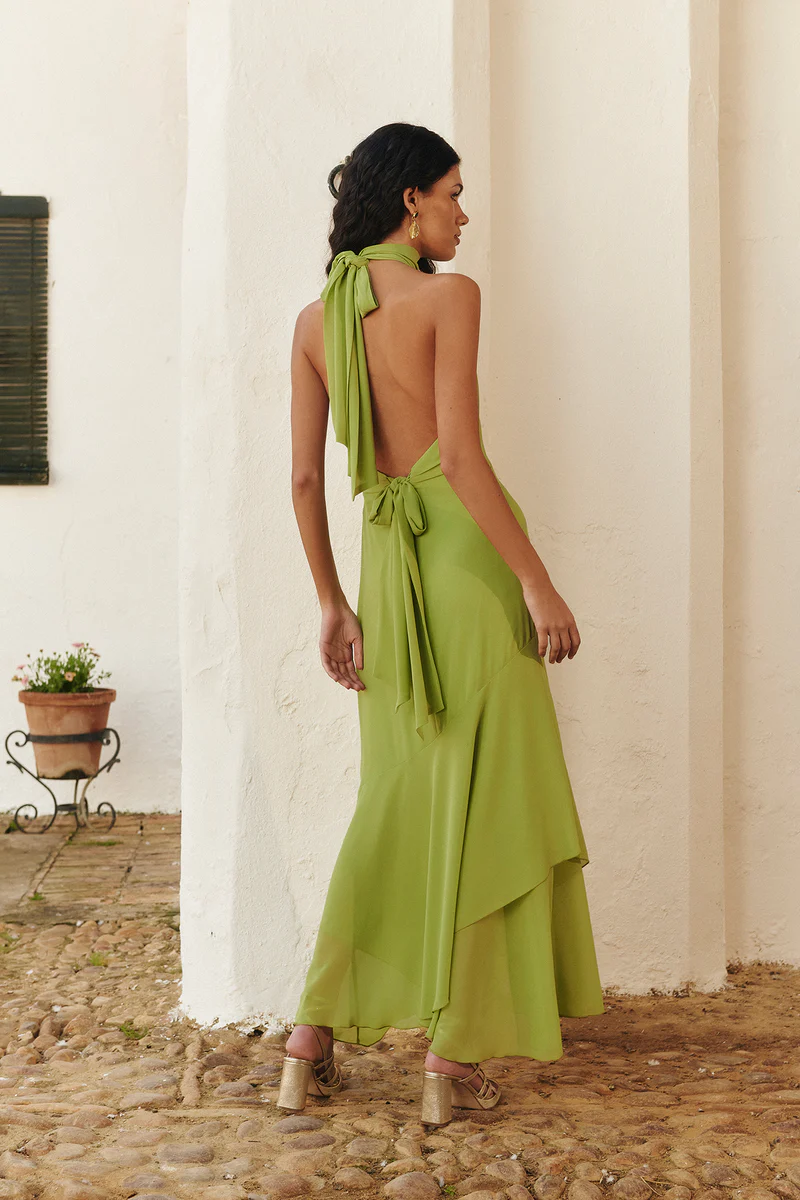 Vestido Halter Maxi Espalda Abierta Lazo