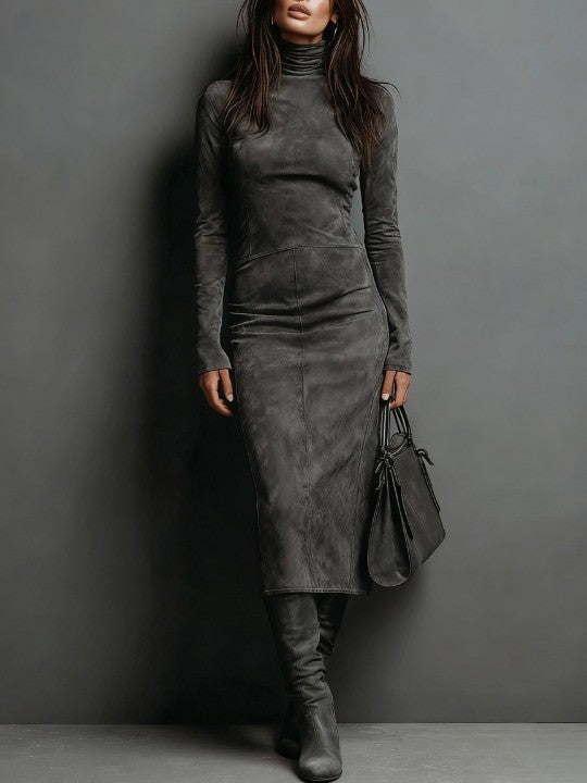 Lorena | Vestido midi de antelina con cuello alto