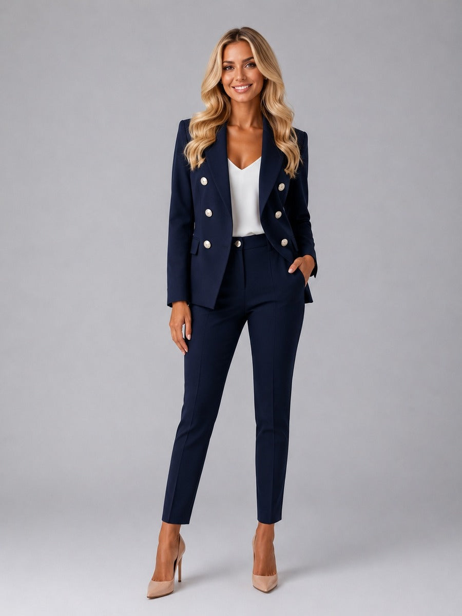 Verdiana | Traje cruzado con solapas de pico y pantalón al tobillo