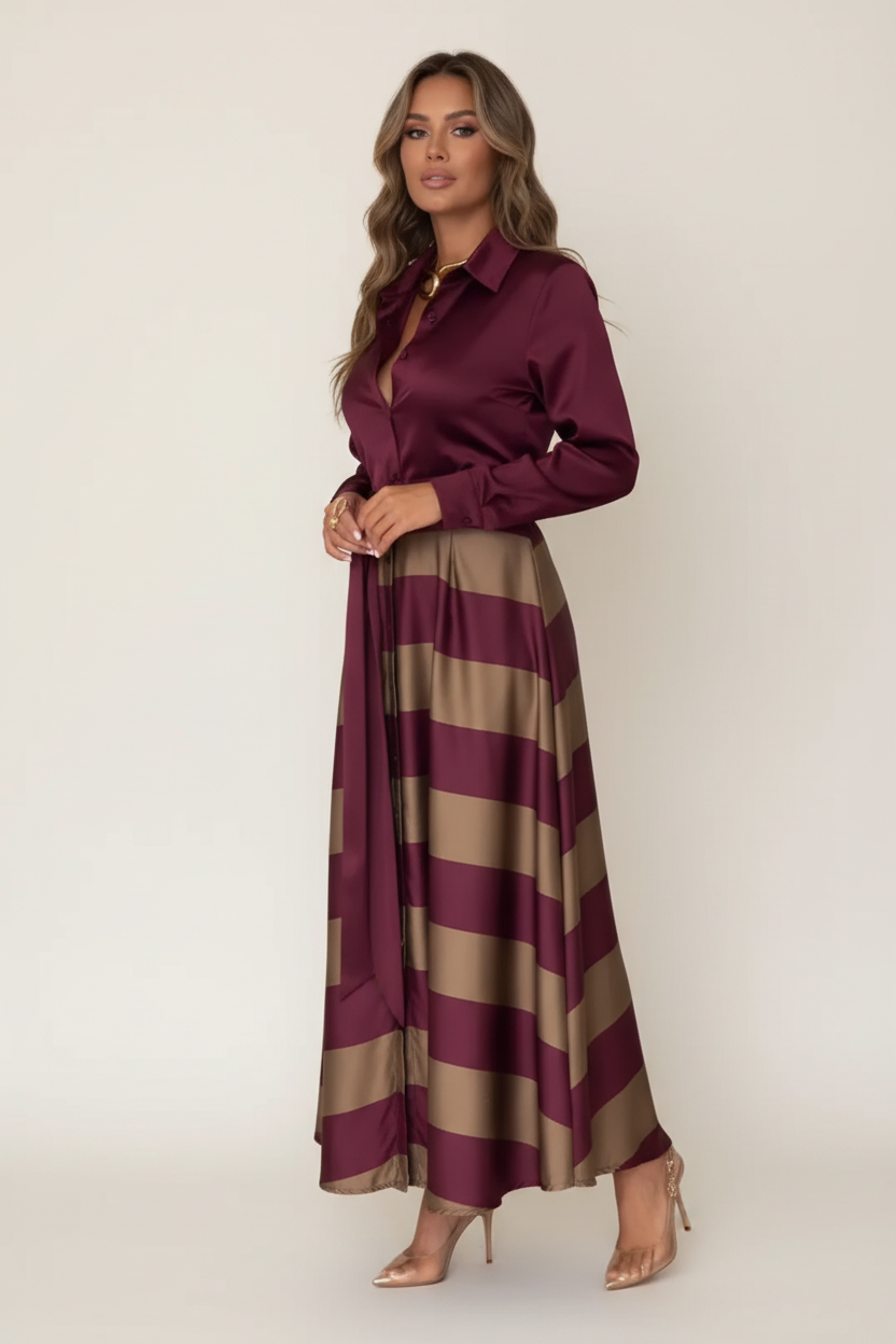 NESSIA | VESTIDO CAMISERO A RAYAS CON CINTURÓN